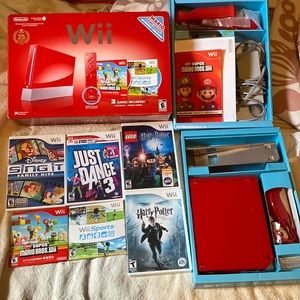 Nintendo Wii Red Edition Complete + Games Bundle